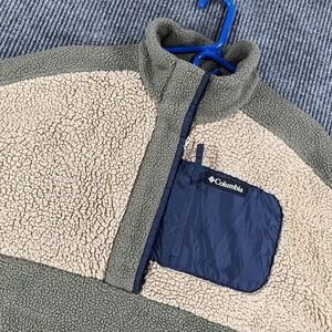 Columbia Jacket Womens Large Green Sherpa Fleece 1/2 Zip Pullover Colorblock